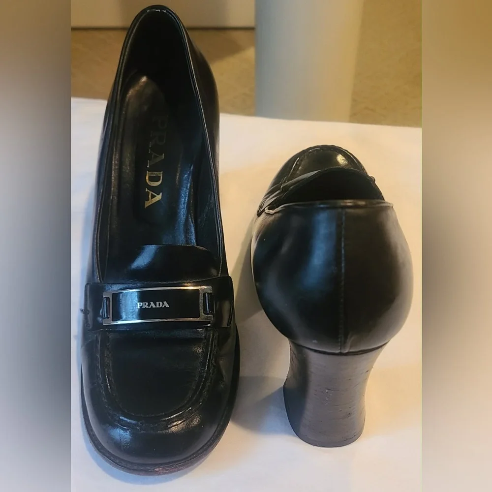 Prada Black Leather Vintage Women's Heels